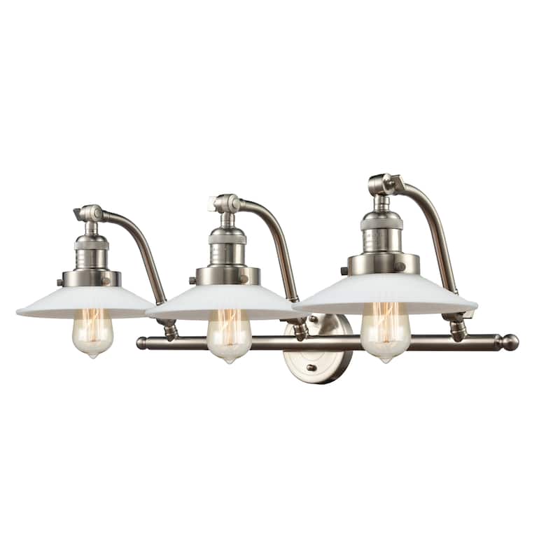 Innovations Lighting Halophane 3 Light 28" Wide Bathroom Vanity Light - Brushed Satin Nickel / Matte White