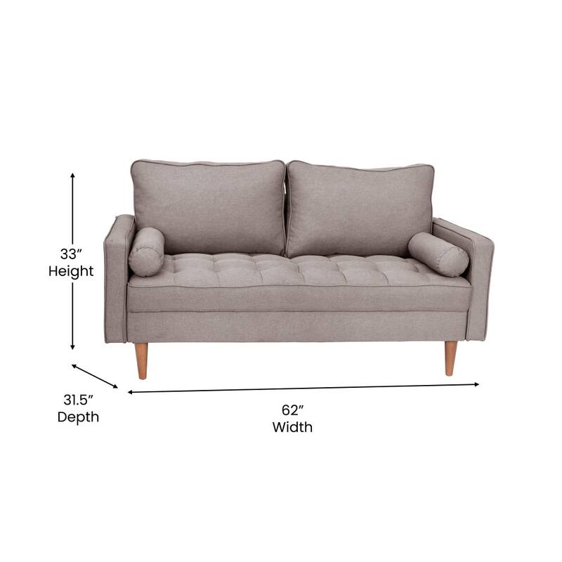 Compact Upholstered Tufted Loveseat with Wooden Legs