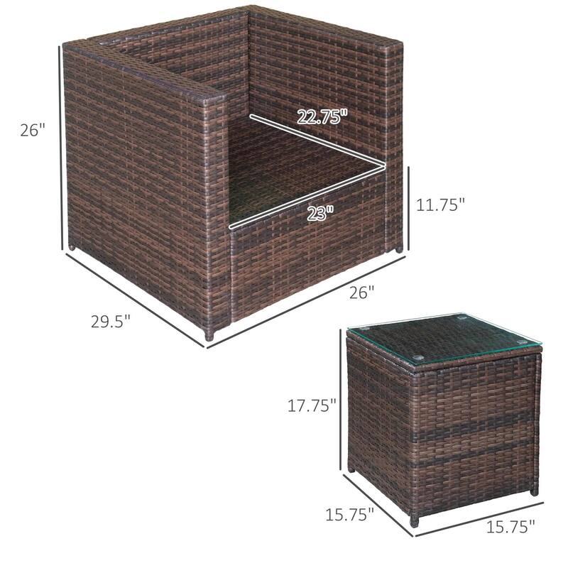 Wicker Bistro Patio Set, 2 Porch Chairs and Glass Table
