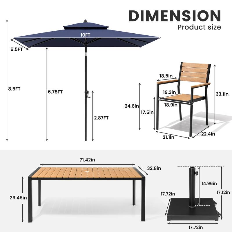 9/11-Piece Patio Dining Set Aluminum Dining Table and Chairs w/10 ft Market Umbrella and Base with Wheels