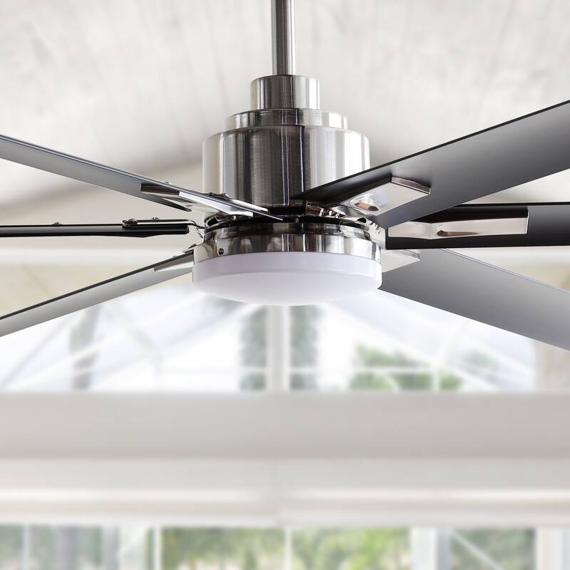 Industrial 72-inch Alumium 6-Blade Brushed Chrome LED Ceiling Fan with Remote and Light Kits - 72-in W x 17.8-in H