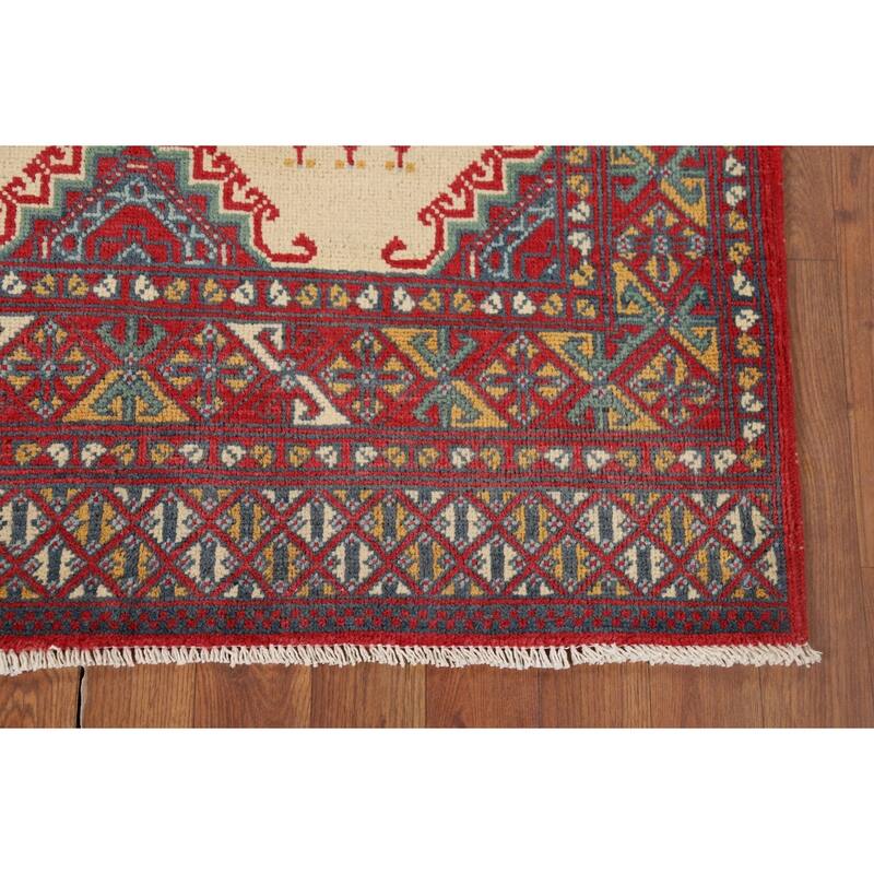 Geometric Kazak Foyer Rug Oriental Handmade Wool Carpet - 3'4" x 4'11"