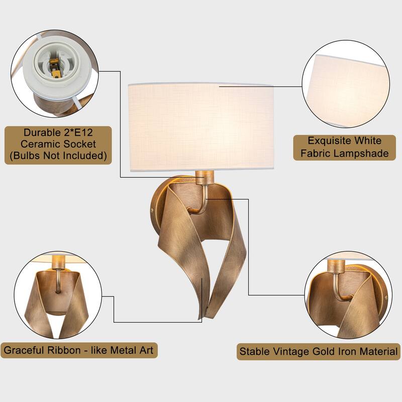 1-Light Half-Round Open Fabric Shade Metal Frame Wall Sconce Modern