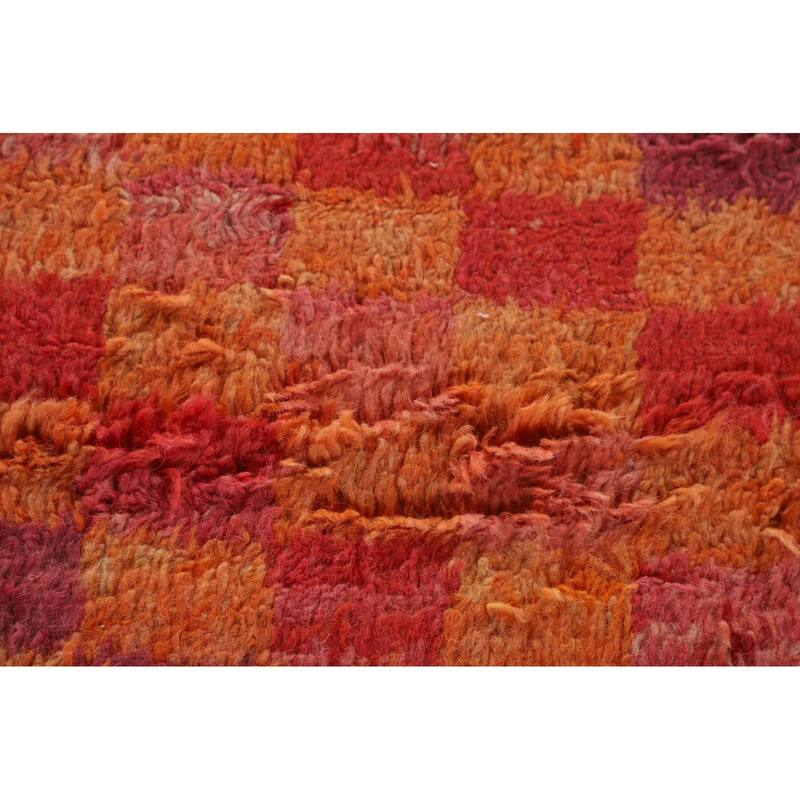 Coral Checkered Moroccan Area Rug Hand-Knotted Wool Carpet - 8'11" x 12'7"