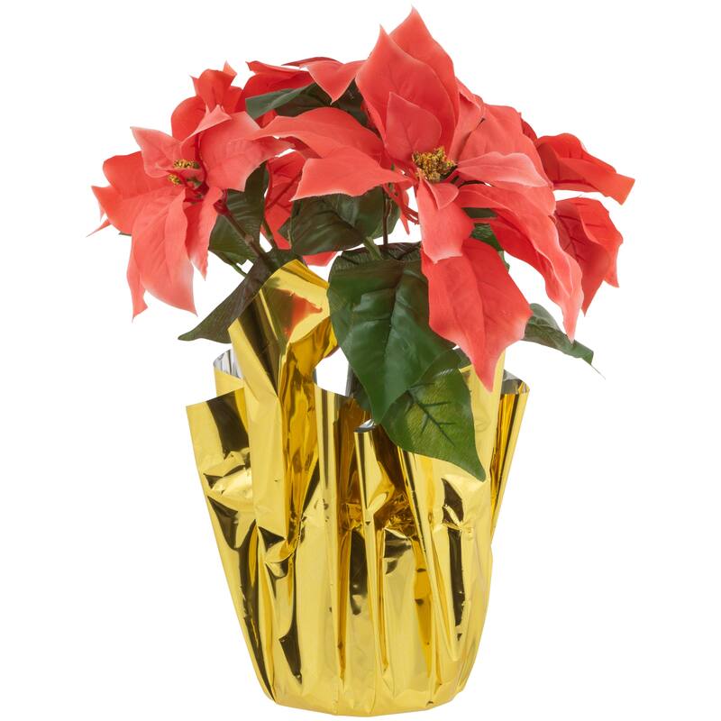 Artificial Christmas Poinsettia with Wrapped Base - 14.5" - Pink