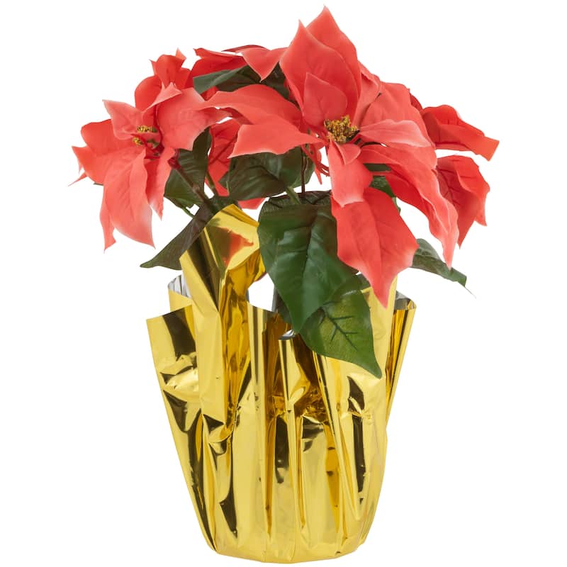 Artificial Christmas Poinsettia with Wrapped Base - 14.5" - Pink