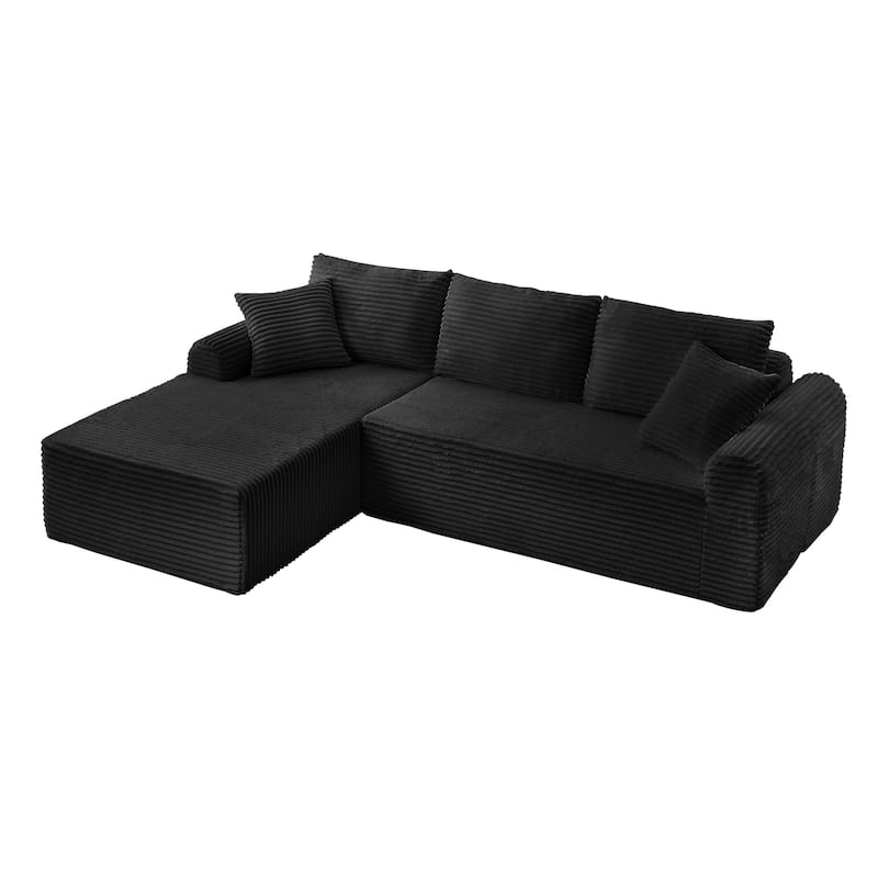 Modular Cloud Sectional Couch with Chaise, Corduroy Upholstered Boneless Sofa, Full-Compression Sofa with 2 Throw Pillows