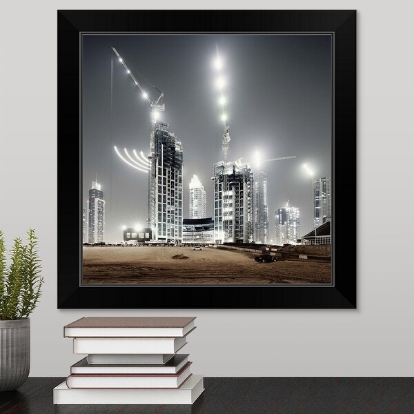 "Dubai building yard at night, United Arab Emirates" Black Framed Print