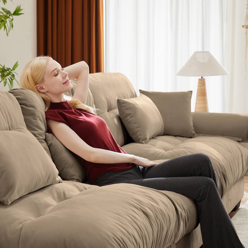 130" Velvet Modular Sectional Sofa with Ottomans & Pillows