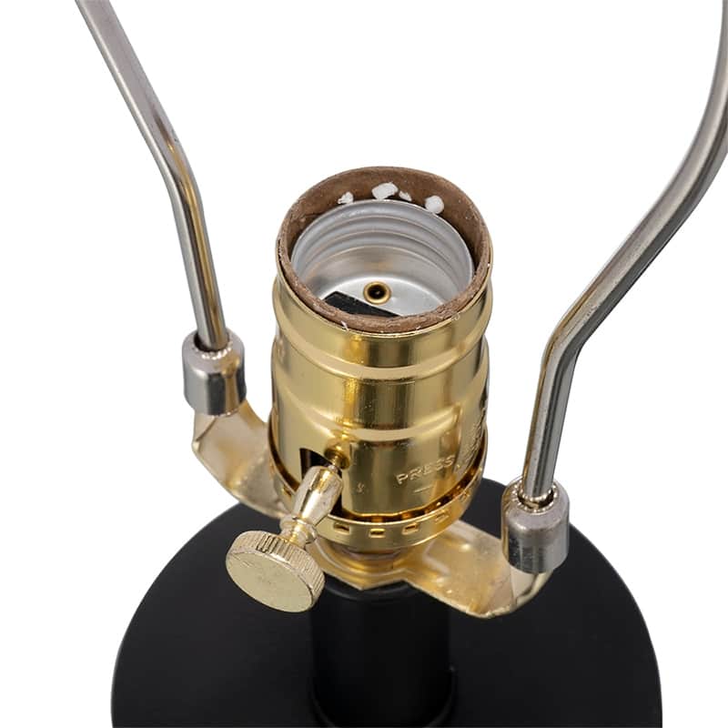 D15x26.7" Black Aluminum Table Lamp with Two Varying Round Accents and White Drum Shade(Lamp Shade Assembly Required)