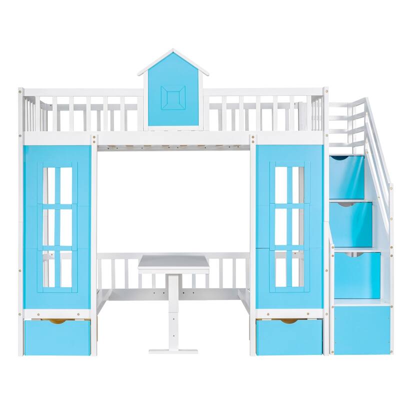 Twin over Twin Bunk Bed with Changeable Table