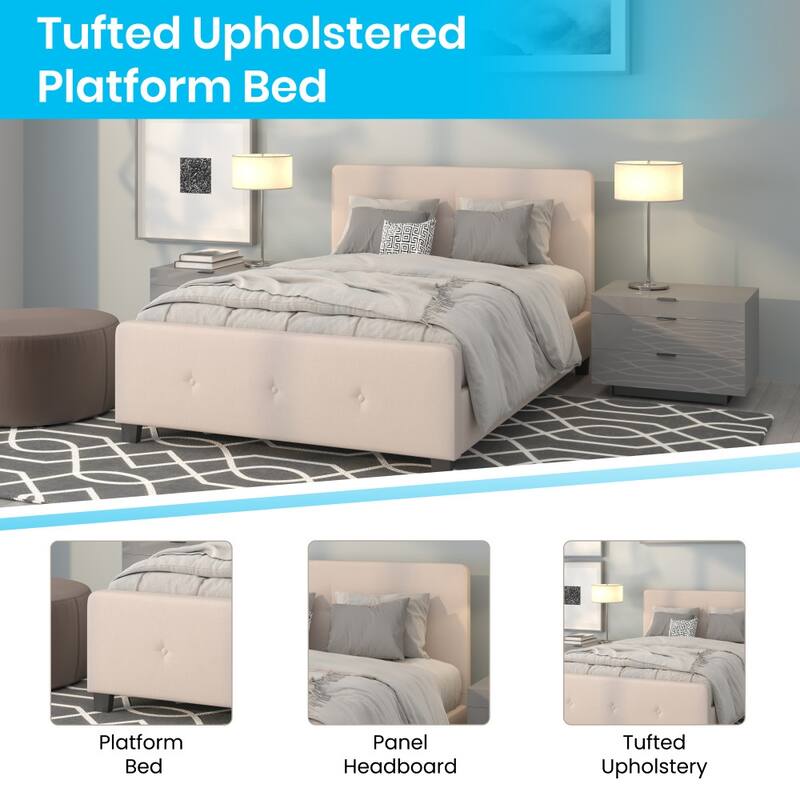 Button Tufted Upholstered Casual Style Platform Bed