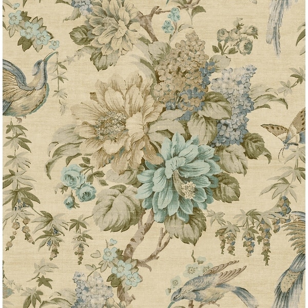 slide 2 of 2, Seabrook Designs Helena Floral Bunch Unpasted Wallpaper - 20.5 in. W x 33 ft. L 20.5 in. W x 33 ft. L - Metallic Khaki & Blue Dusk