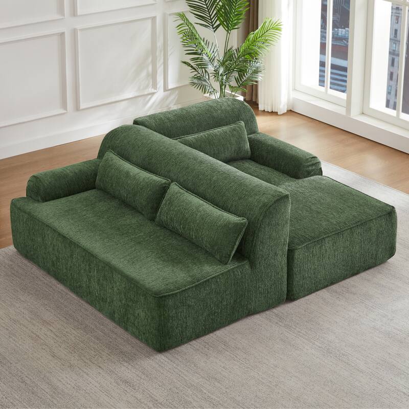 Floor Standing Chenille L-shape Chaise Sectional Sofa with Side Pocket