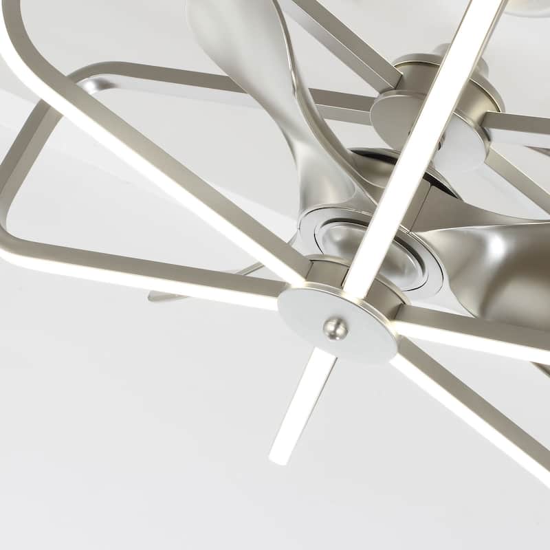 29" LED Indoor Satin Nickel Downrod Mount Chandelier Ceiling Fan with Light and Remote Control - 29.5" D x 18" H