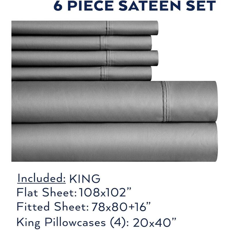 Thomasville 1500 Thread Count Dark Grey 6 Piece Premium Cotton Rich Sateen Sheet Set - King