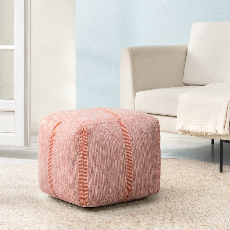 Jani 20-inch Ottoman Pouf - Handcrafted Handmade Ottoman for Seating, Footrest, Home Decor for Living Room, Bedroom - Mahogany Rose/Burnt Sienna