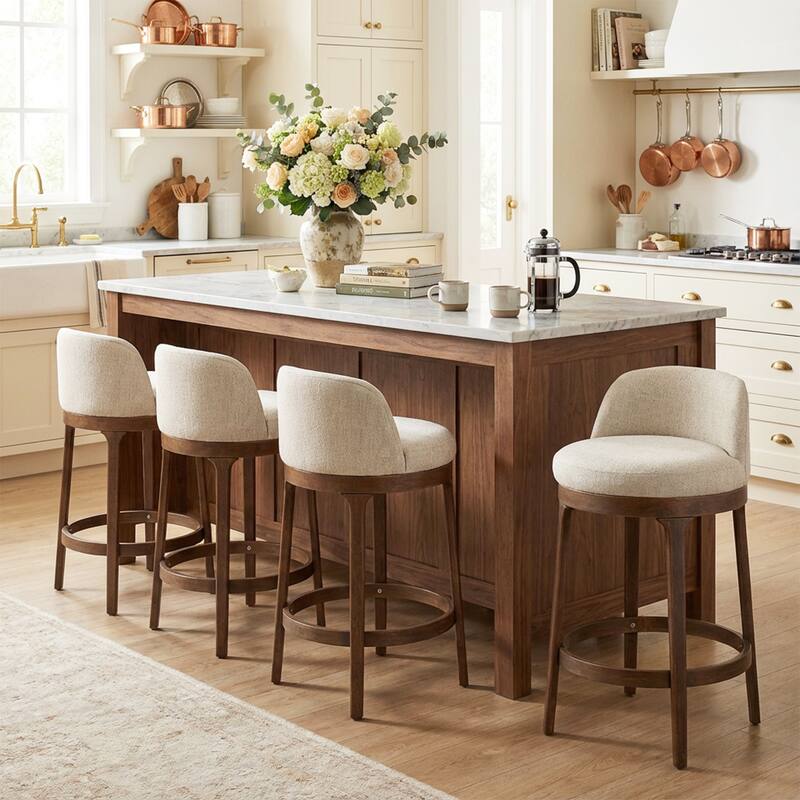 Christopher Knight Home - Chole Modern Wooden Upholstered Counter Stool - Set of 4 - Beige,Walnut