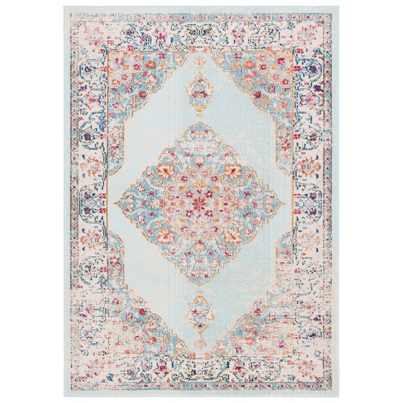 SAFAVIEH Monaco Ardath Shabby Chic Medallion Rug - 4' x 5'7" - Ivory/Turquoise