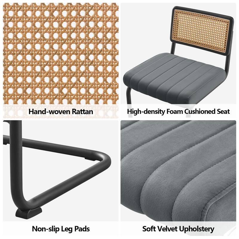 Velvet Upholstered Rattan Counter/Bar Stools, Set of 2/3