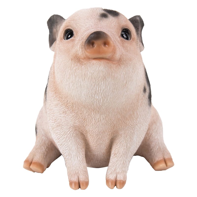 5.50" Pink Black Spots Chubby Piglet Sitting Outdoor Garden Figurine