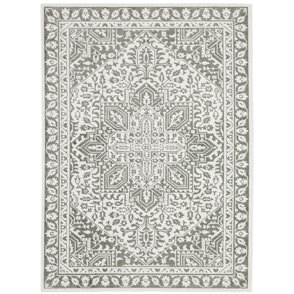 Style Haven Marciana Two-Tone Center Medallion Grey/ White Power Loom Rug