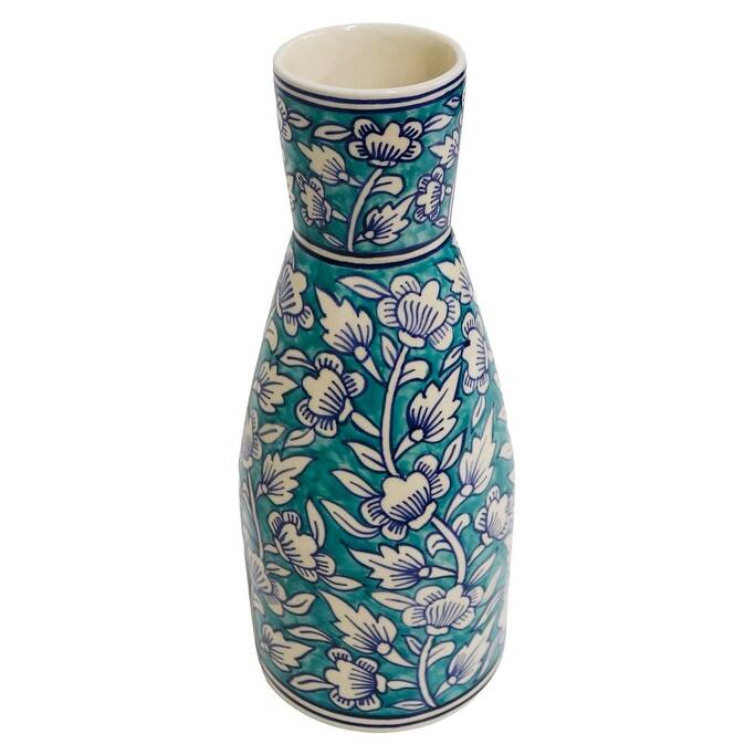Home&Manor Ceramic Tall Vase Teal