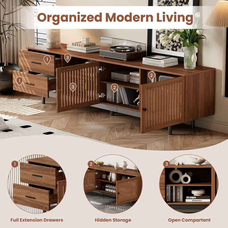 78" TV Stand Walnut Media Console Table with Drawers for Living Room - Walnut