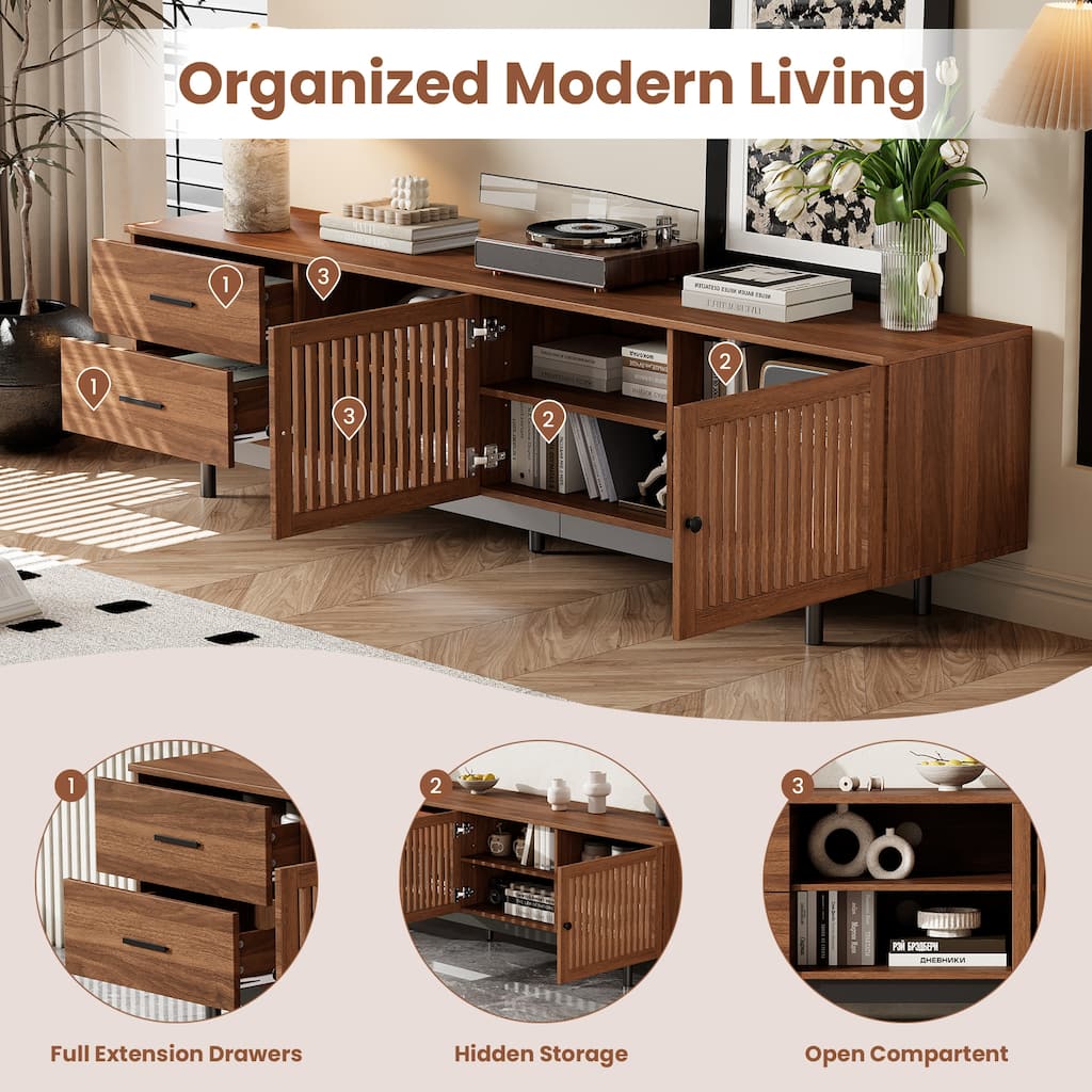 78" TV Stand Walnut Media Console Table with Drawers for Living Room