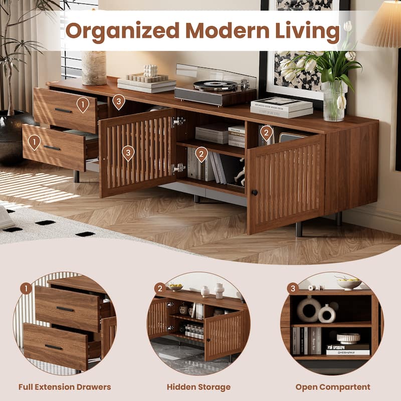 Modern Media Console Table TV Storage Stand with Cabinets, Entertainment Center with Louvered Door for TVs up to 85"