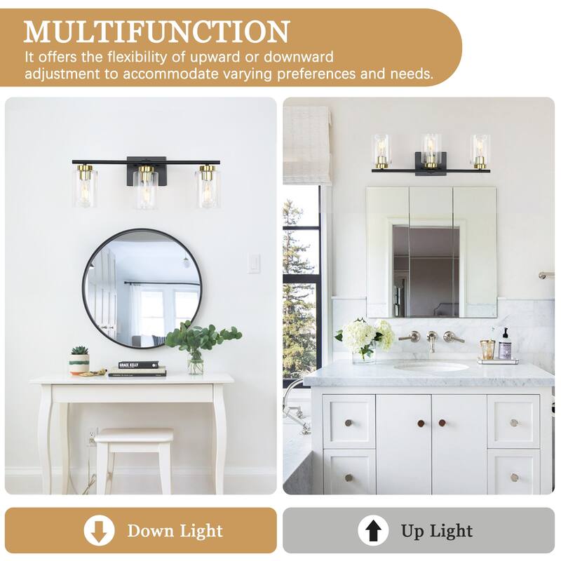 22.83 in. 3-Light Modern Wall Sconce Bathroom Vanity Light with Glass Shade