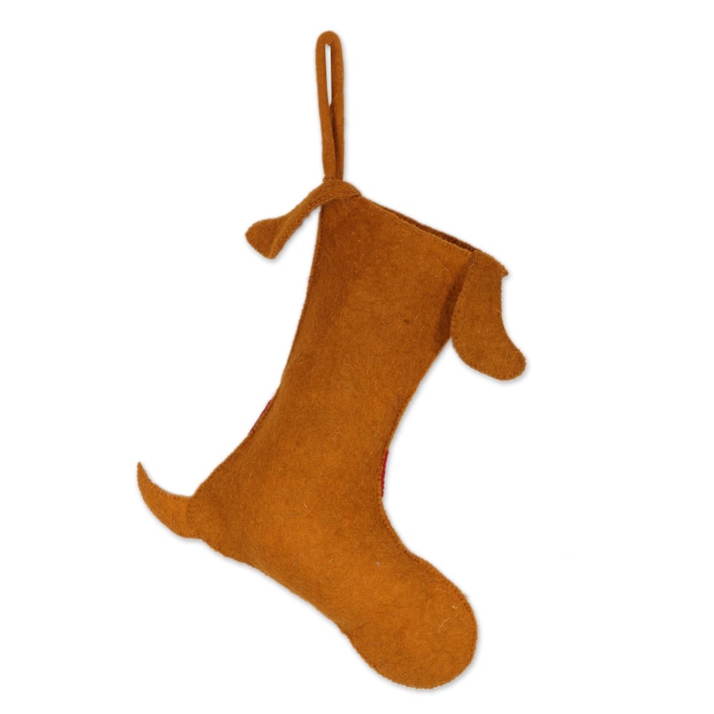 NOVICA Handmade Woof Wool Felt Christmas Stocking
