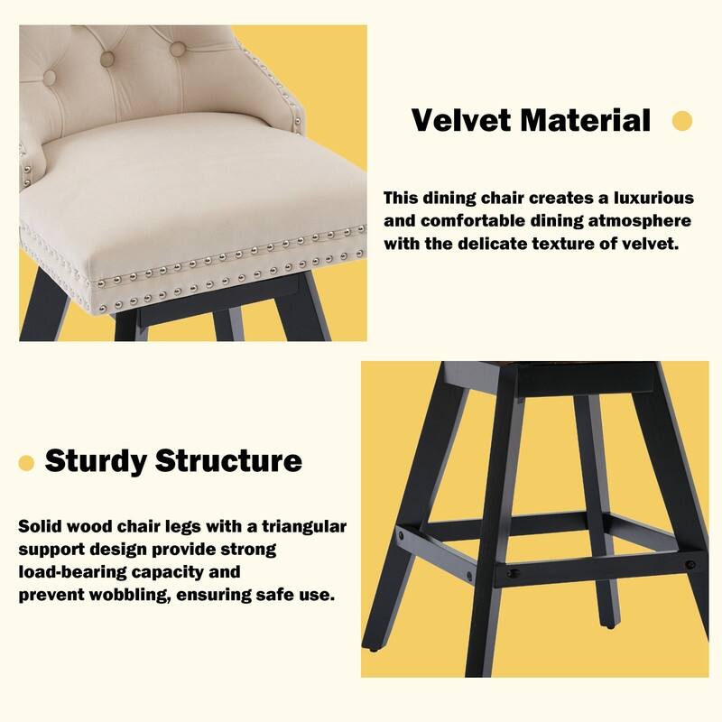 Velvet Wing-Back Tufted Nailhead Upholstered Bar Stools (Set of 6)