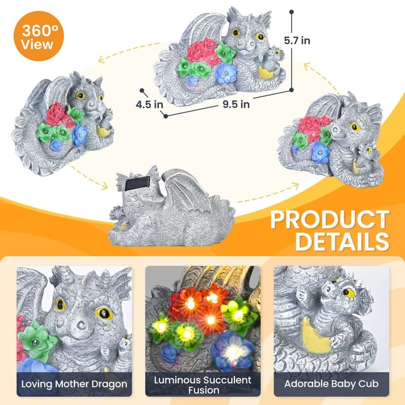 Solar Outdoor Garden Statues Dragon Statue Figurine Lights for Garden Decor, Ideal Gift for Housewarming & Birthday