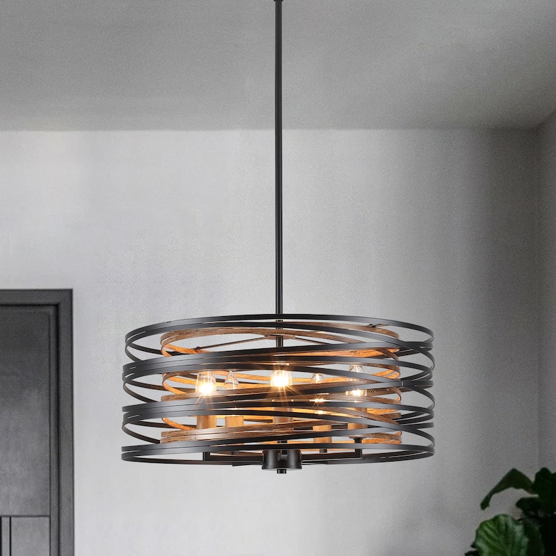 Farmhouse 5-Light Metal Drum Shape Pendant Light for Kitchen Island Entryway