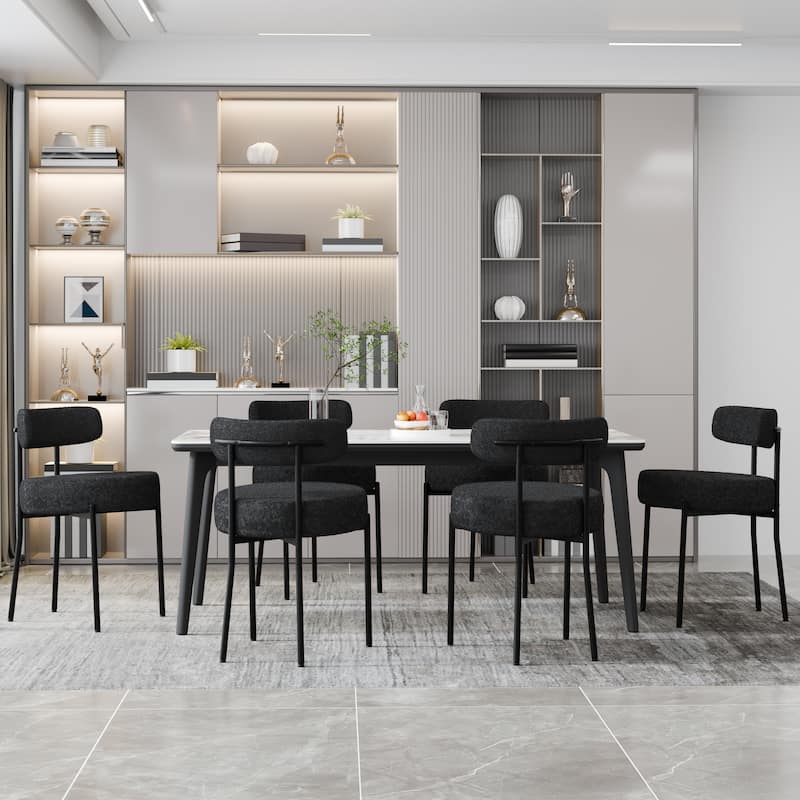 XINMICS Upholstered Boucle Dining Chairs with Black Metal Legs