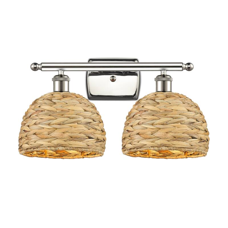 Innovations Lighting 516-2W-12-18 Woven Rattan Vanity Woven Rattan 2 - Polished Nickel / Natural