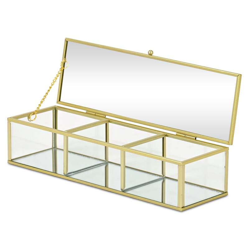 Verena 10.6" Mirrored Glass Display Box with 3 Compartments - N/A