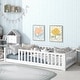 preview thumbnail 39 of 84, Montessori Twin Size Toddler Floor Bed with Fence without Door, Open-row Design Wood Frame Platform Bed with Safety Guardrails