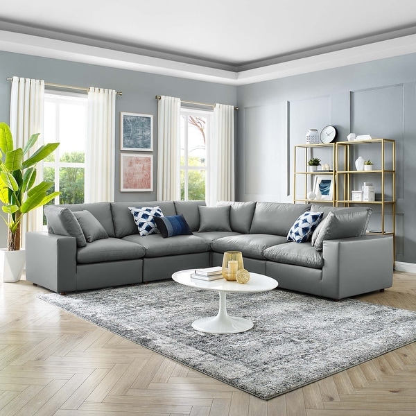 Overstuffed leather hot sale sectional