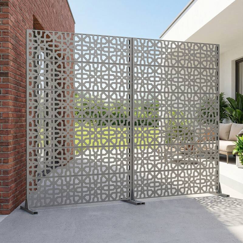 Rectangle Outdoor Privacy Screens Metal Screen Fence Panel Set of 2 - Grey - 72"x47"