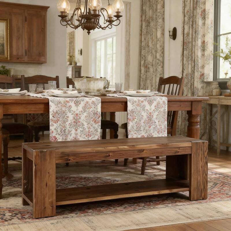 Solid Wood Entryway Bench with Storage Shelf, Wood Shoe Bench for Entrance, Hallway, Dining Room, Living Room, Mudroom, Bedroom