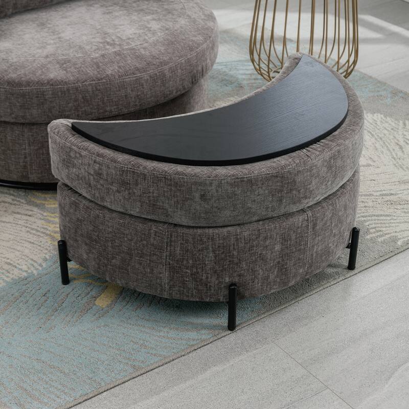 32.7" W Upholstered Half Crescent Moon Storage Ottoman