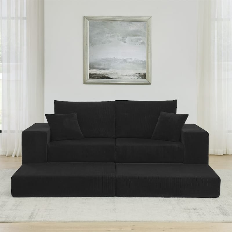 Modular Upholstered Convertible Sectional Sofa with Ottoman & Throw Pillows