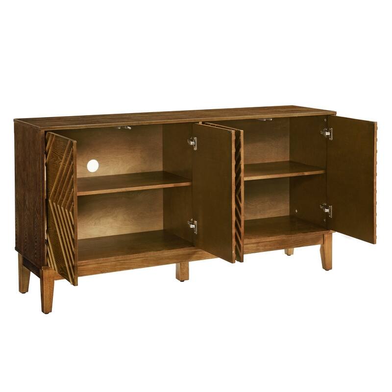 60.5" Farmhouse Fluted Sideboard – Mid-Century Modern TV Stand with Geometric Design & Adjustable Shelves for Living Room.