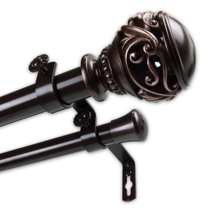 InStyleDesign Leah 1 inch Diameter Adjustable Double Curtain Rod - 48 to 84 inches - bronze