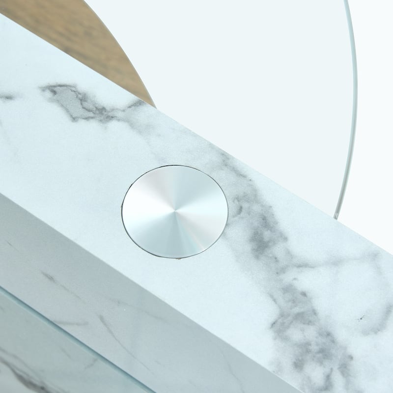 GDFStudio Marlowe Tempered Glass Coffee Table with Marble and Wood Texture Dual Base