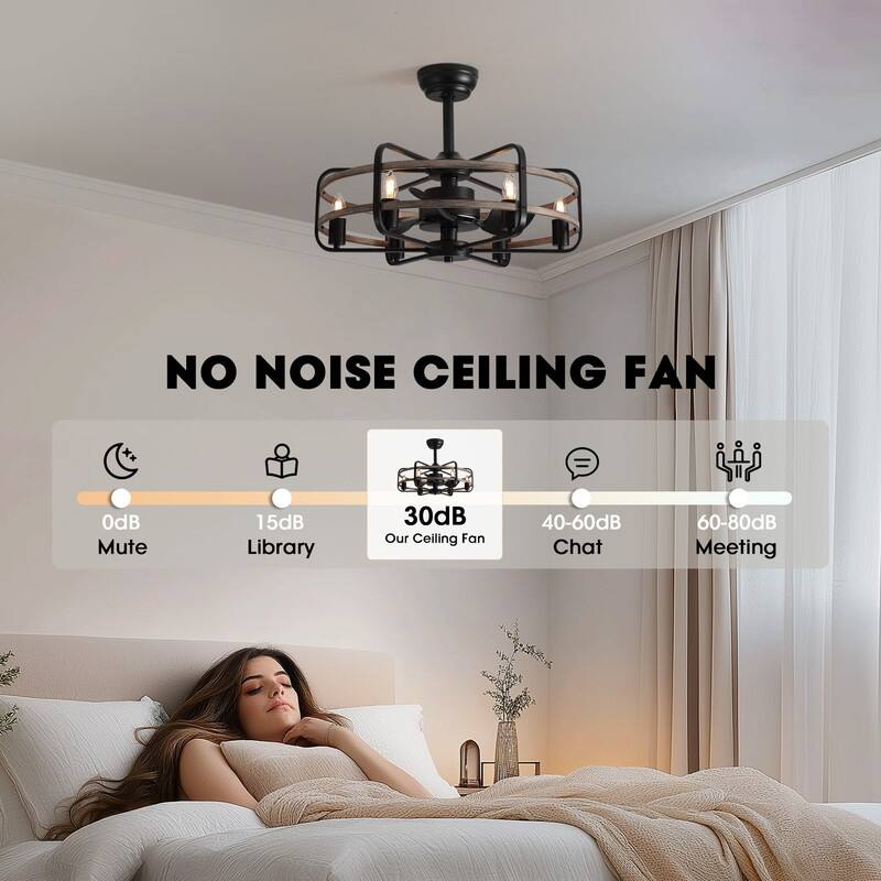 25" Caged Ceiling Fan with Light Remote Control 6-Light Farmhouse Ceiling Fan Fandelier Ceiling Fan with Light for Dining Room