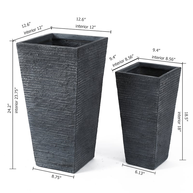Grey Stone Finish Tall Tapered Square MgO Planter (Set of 2)