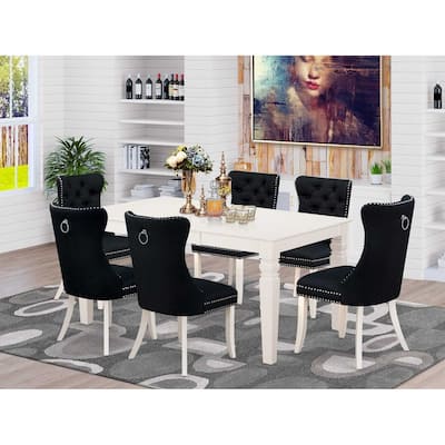 Modern 7 Piece Dining Set - Rectangle Table & 6 Linen White Chairs